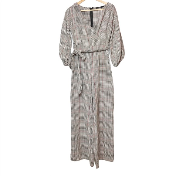 ⚡️4 for 16!⚡️Houndstooth Jumpsuit Ella Blue sz M tie waist - Picture 1 of 8